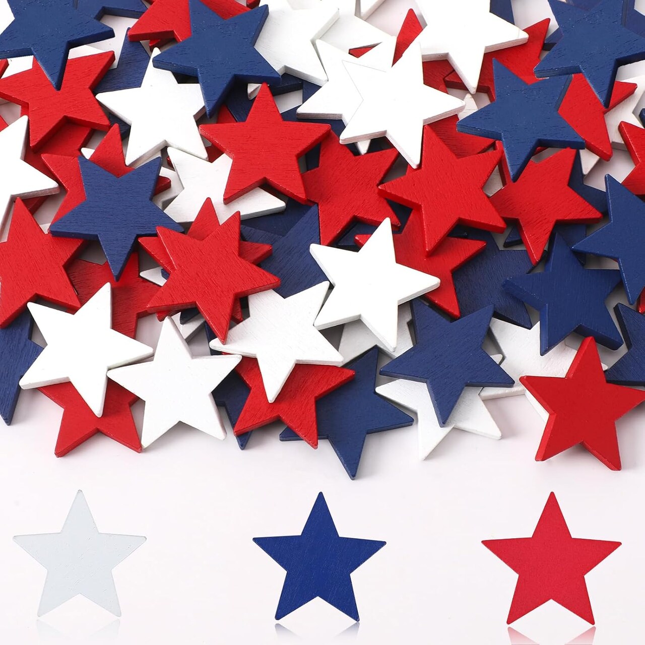 90pcs 4th of July Patriotic Decorations Red White and Blue Wooden Stars Ornaments for Crafts Independence Day Labor Day Memorial Day Party Tabletop Decor Accessories(1.2 Inch)